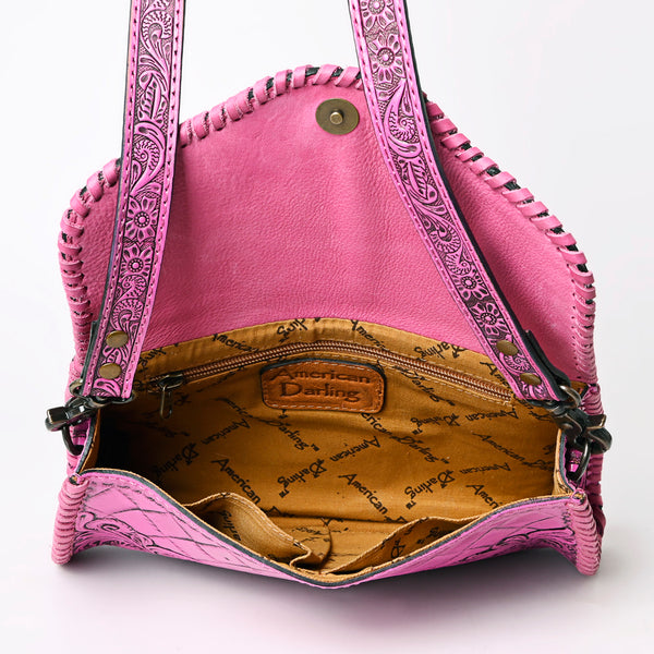 ADBG1137 American Darling Pink Hand Tooled Floral Leather Clutch Crossbody Bag