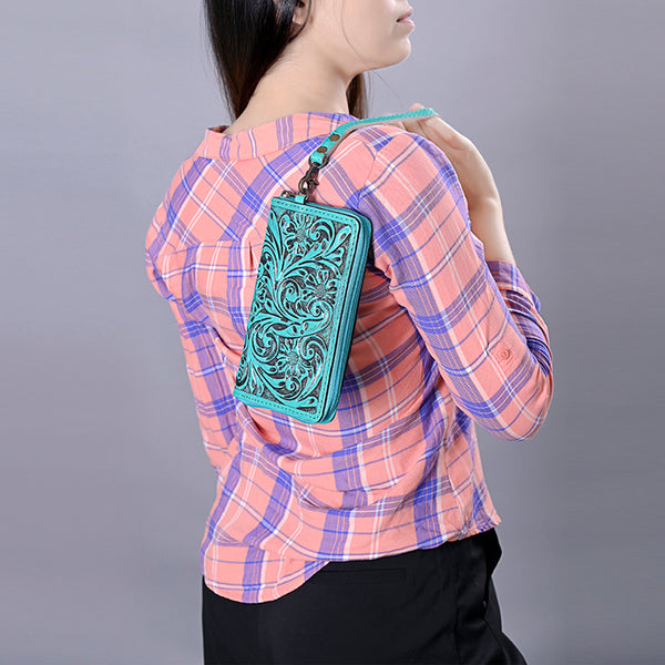 ADBG1140 American Darling Hand-Tooled Western Leather Clutch Bag - Genuine Carved Artisan Women Wristlet
