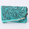 ADBG1140 American Darling Hand-Tooled Western Leather Clutch Bag - Genuine Carved Artisan Women Wristlet