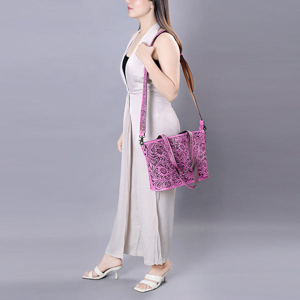 ADBG1141 American Darling Pink Hand Tooled Leather Tote -Western Floral Purse