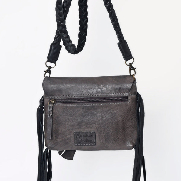 ADBGM255 Leather Western Crossbody Bag - Fringe Purse with Horn Toggle & Braided Strap