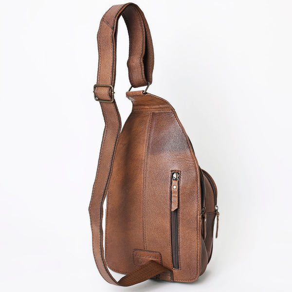 ADBG1153 American Darling Tooled Leather Sling Bag -Floral Carved Western Backpack