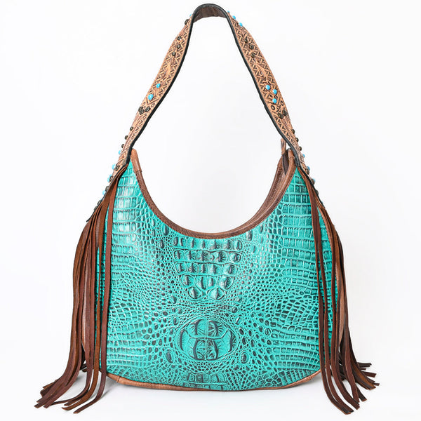 ADBG1164 American Darling Crocodile Embossed Hobo Bag -Western Fringe Handbag Genuine Leather
