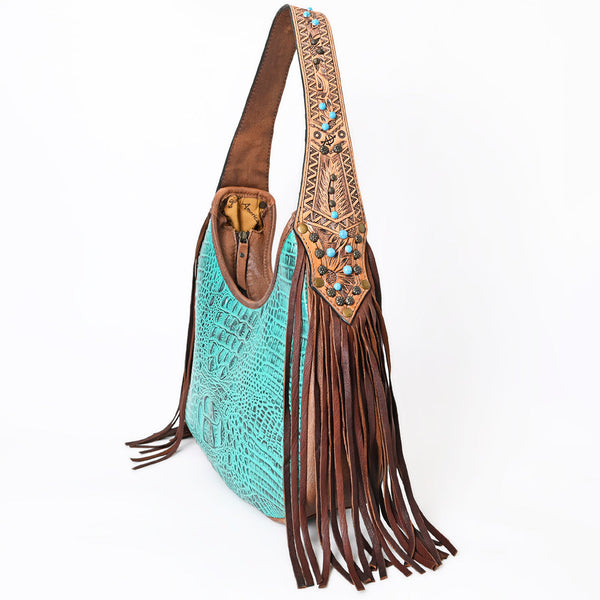 ADBG1164 American Darling Crocodile Embossed Hobo Bag -Western Fringe Handbag Genuine Leather