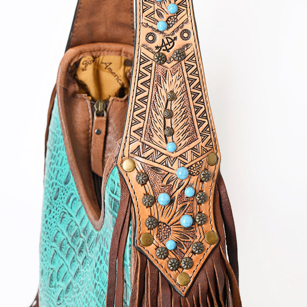 ADBG1164 American Darling Crocodile Embossed Hobo Bag -Western Fringe Handbag Genuine Leather