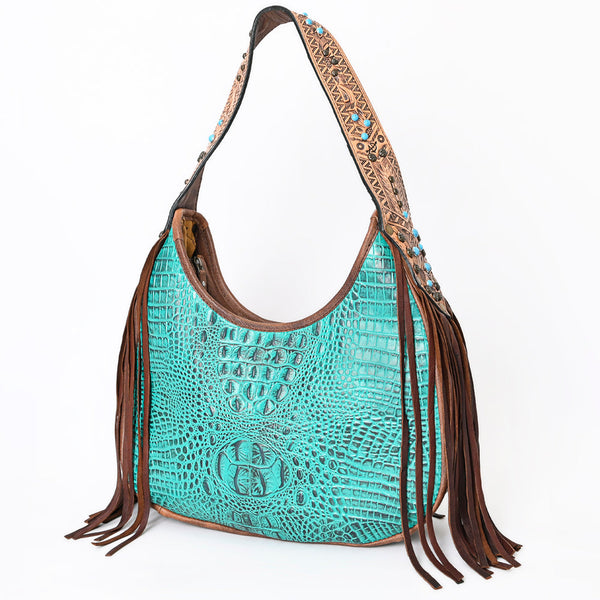 ADBG1164 American Darling Crocodile Embossed Hobo Bag -Western Fringe Handbag Genuine Leather