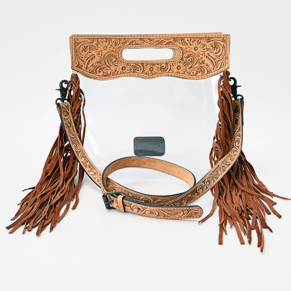 ADBG1172 American Darling Tooled Leather Clear Bag -Fringe Crossbody Purse