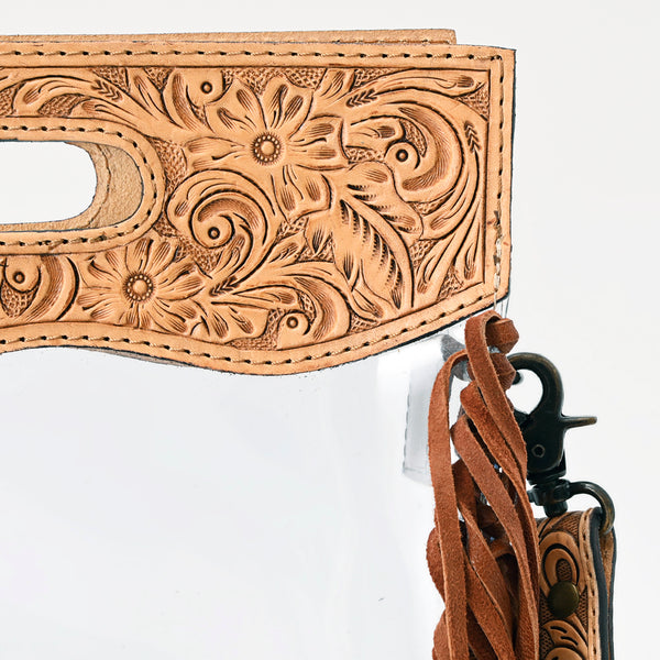 ADBG1172 American Darling Tooled Leather Clear Bag -Fringe Crossbody Purse