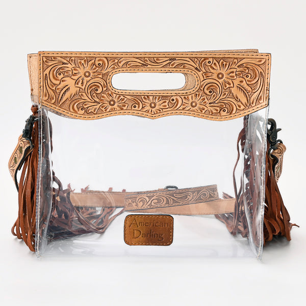 ADBG1172 American Darling Tooled Leather Clear Bag -Fringe Crossbody Purse