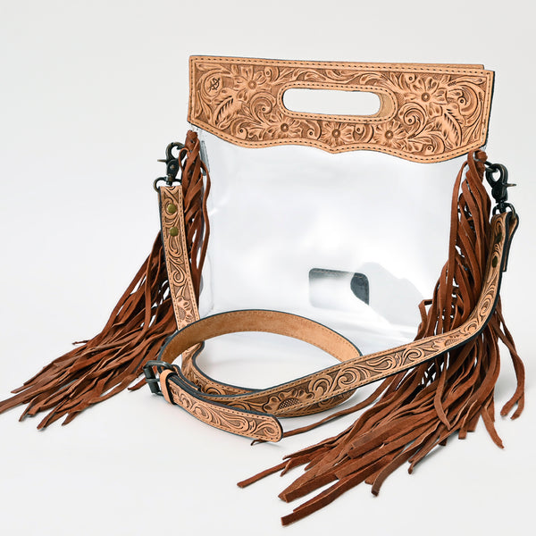 ADBG1172 American Darling Tooled Leather Clear Bag -Fringe Crossbody Purse