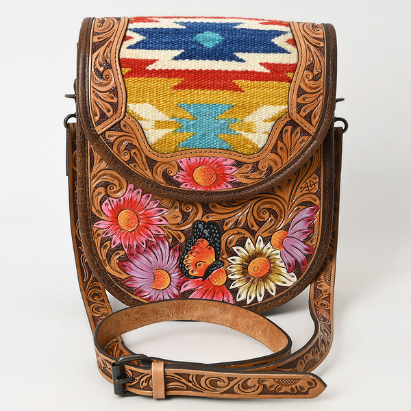 ADBG1177 American Darling Hand Tooled Saddle Blanket Crossbody -Hand Painted Floral Bag