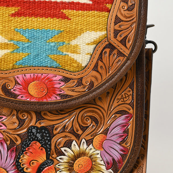 ADBG1177 American Darling Hand Tooled Saddle Blanket Crossbody -Hand Painted Floral Bag