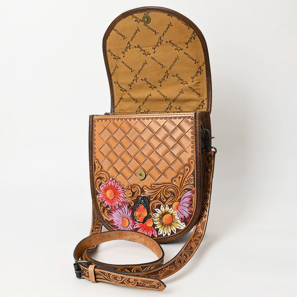 ADBG1177 American Darling Hand Tooled Saddle Blanket Crossbody -Hand Painted Floral Bag