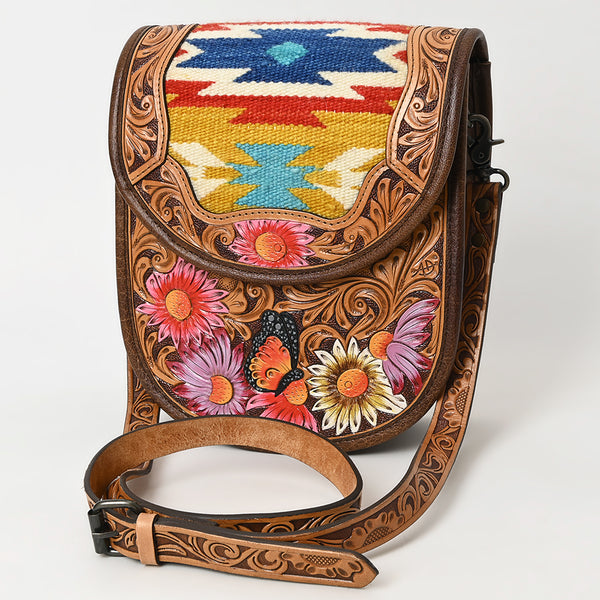 ADBG1177 American Darling Hand Tooled Saddle Blanket Crossbody -Hand Painted Floral Bag