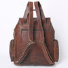 LC-ADBGM344 Tooled Leather Western Backpack with Hand-Painted Desert Cactus Flap - Genuine Brown Leather