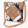 ADBGA343 American Darling Buck Stitched Hair-On Cowhide Hand Tooled Leather Large Cross body Bag
