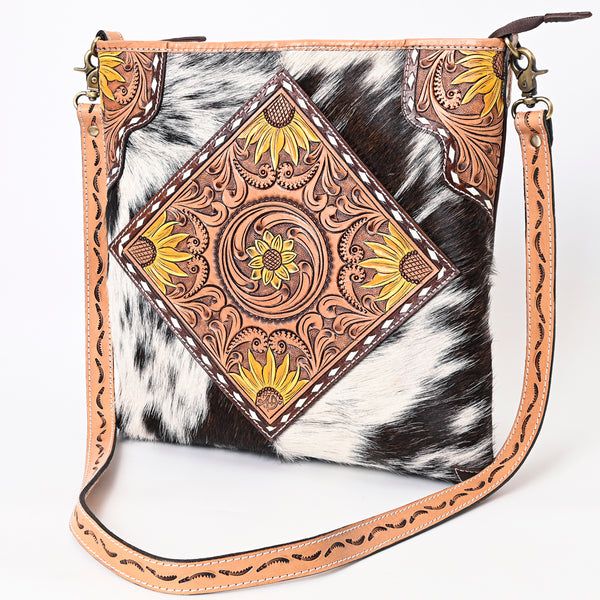 ADBGA343 American Darling Buck Stitched Hair-On Cowhide Hand Tooled Leather Large Cross body Bag