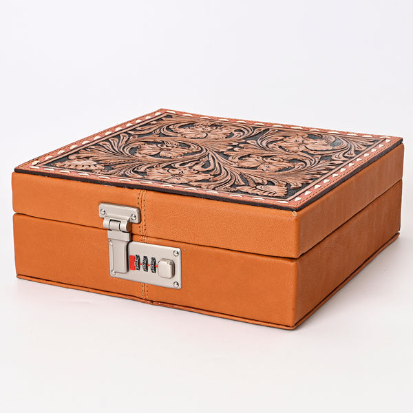 ADBGA350 American Darling Hand Tooled Leather Floral Carved Jewelry Case