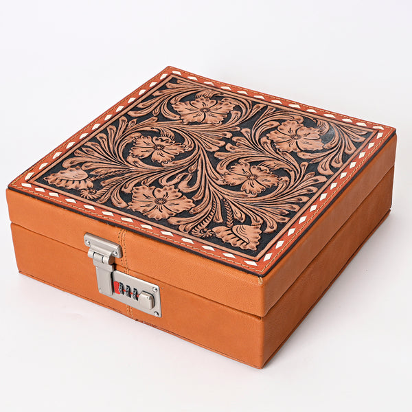 ADBGA350 American Darling Hand Tooled Leather Floral Carved Jewelry Case