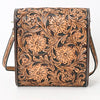 ADBGA356 American Darling Hand-Tooled Leather Western Crossbody Bag Floral Pattern & Buckle Strap