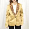 ADBZ022 Artisanal Hand-Tooled Floral Leather & Yellow Fabric Western Blazer