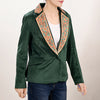 ADBZ024 Chic Fabric Blazer with Hand-Tooled Floral Leather Lapels & Collar