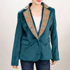 ADBZ027 Luxury Teal Fabric Western Blazer with Floral Harness Leather Trim