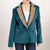 ADBZ027 Luxury Teal Fabric Western Blazer with Floral Harness Leather Trim