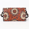ADBGA379 Western Sunflower Tooled Leather Organiser Bag Handcrafted Floral Crossbody Wallet