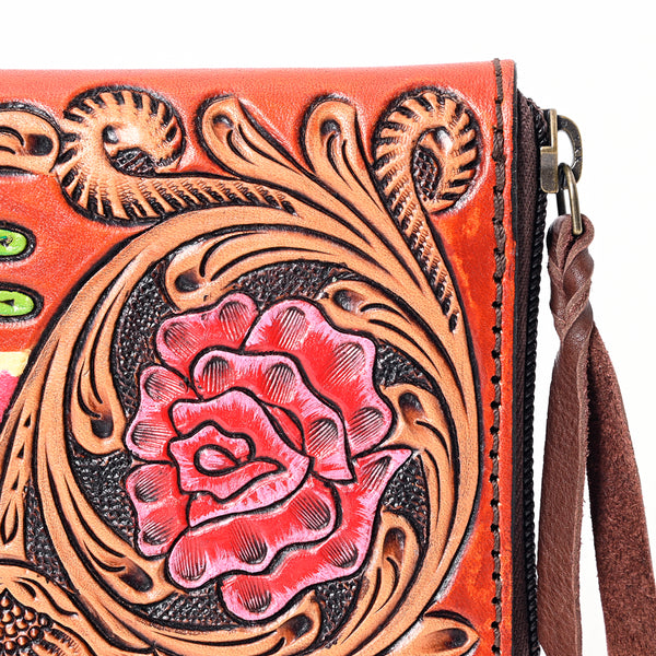 ADBGA386 American Darling Hand Tooled Floral Carved Genuine Leather Organizer Bag
