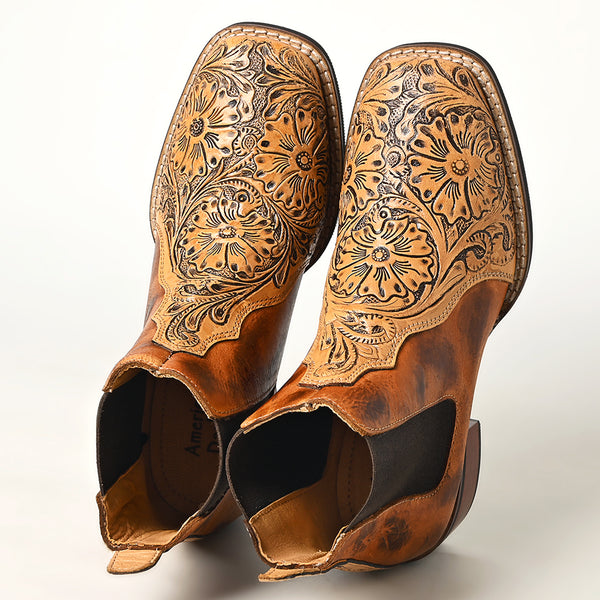 LC-ADFT169-10 Hand Tooled Genuine Western Leather Riding Ankle Boot