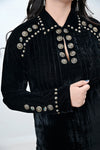 ADSH029 Women's Western Black Velvet Shirt Dress Tunic Ladies Girl Top with Antique Concho Accents