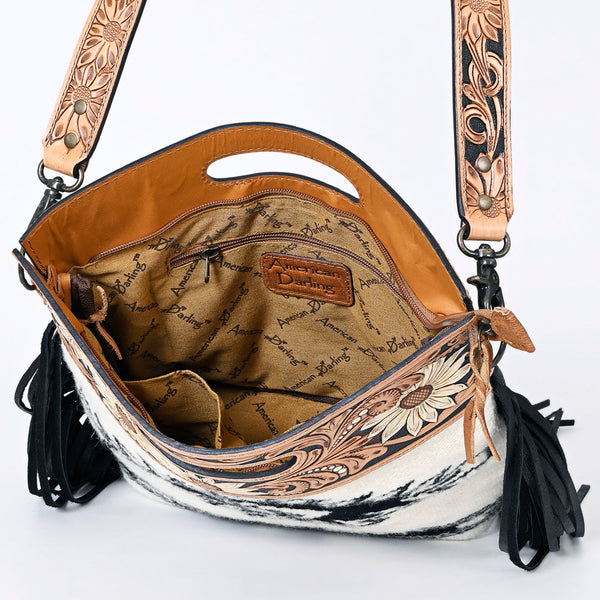 ADBGS146 Aztec Wool & Tooled Leather Shoulder Bag - Western Fringe Crossbody