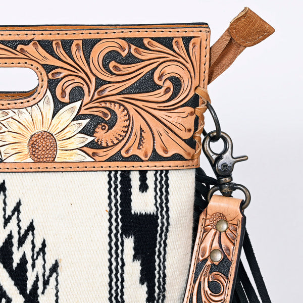 ADBGS146 Aztec Wool & Tooled Leather Shoulder Bag - Western Fringe Crossbody