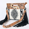 ADBGS146 Aztec Wool & Tooled Leather Shoulder Bag - Western Fringe Crossbody