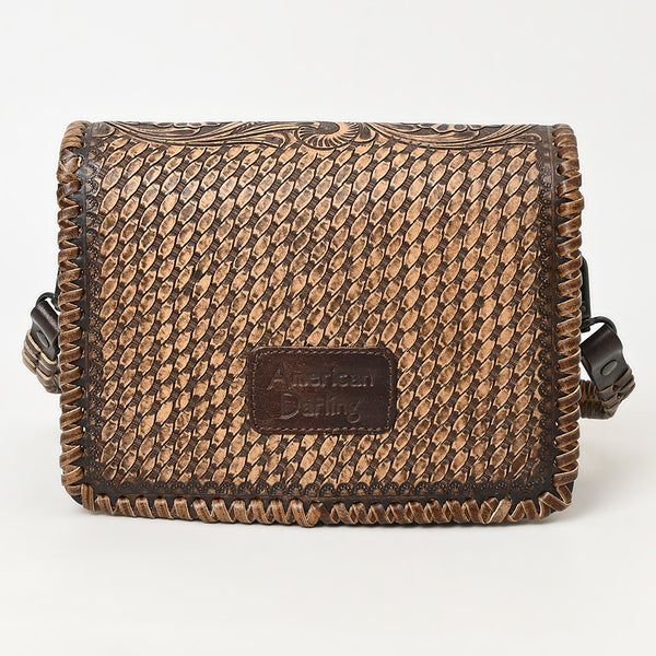 ADBGZ751 Hand Tooled Leather Crossbody Bag - Western Floral Whipstitch Sling