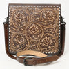 ADBGZ753 Square Hand Tooled Leather Crossbody Bag - Western Floral White Whipstitch Trim