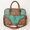 ADBG1183 American Darling Turquoise Crocdile Embossed & Hand Tooled Leather Briefcase Tote