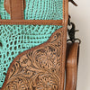 ADBG1183 American Darling Turquoise Crocdile Embossed & Hand Tooled Leather Briefcase Tote