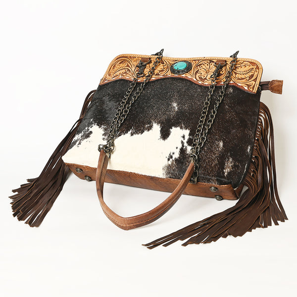 ADBG1187 American Darling Cowhide Fringe Large Crossbody -Tooled Leather & Chain Bag