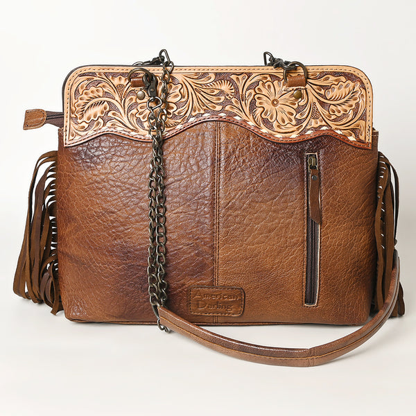 ADBG1187 American Darling Cowhide Fringe Large Crossbody -Tooled Leather & Chain Bag