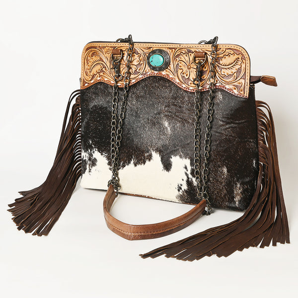 ADBG1187 American Darling Cowhide Fringe Large Crossbody -Tooled Leather & Chain Bag