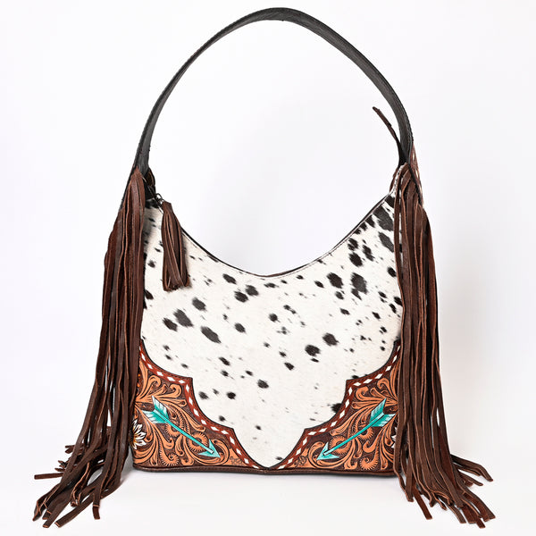 ADBGA390 American Darling Western Tooled Leather Fringe Hobo Bag with Cowhide and Turquoise Arrows