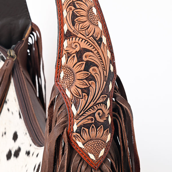 ADBGA390 American Darling Western Tooled Leather Fringe Hobo Bag with Cowhide and Turquoise Arrows