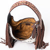 ADBGA390 American Darling Western Tooled Leather Fringe Hobo Bag with Cowhide and Turquoise Arrows