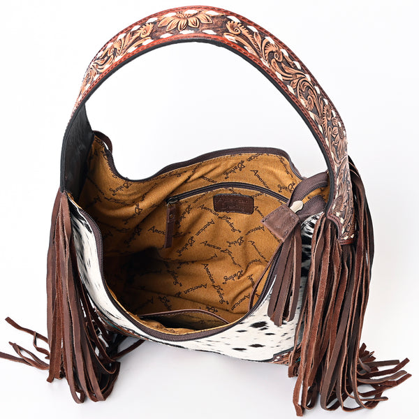 ADBGA390 American Darling Western Tooled Leather Fringe Hobo Bag with Cowhide and Turquoise Arrows