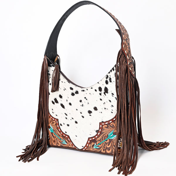 ADBGA390 American Darling Western Tooled Leather Fringe Hobo Bag with Cowhide and Turquoise Arrows
