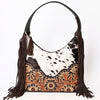 ADBGA391 American Darling Hair-On Cowhide Fringe Hobo Bag Hand Tooled Genuine Leather