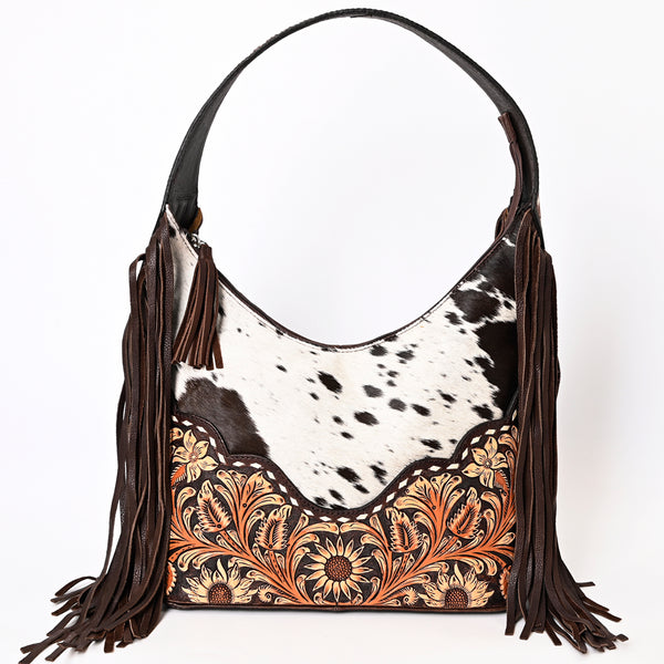 ADBGA391 American Darling Hair-On Cowhide Fringe Hobo Bag Hand Tooled Genuine Leather