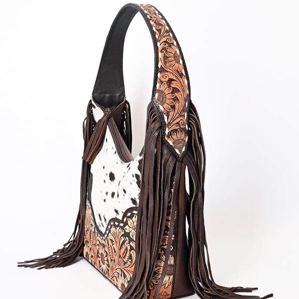 ADBGA391 American Darling Hair-On Cowhide Fringe Hobo Bag Hand Tooled Genuine Leather